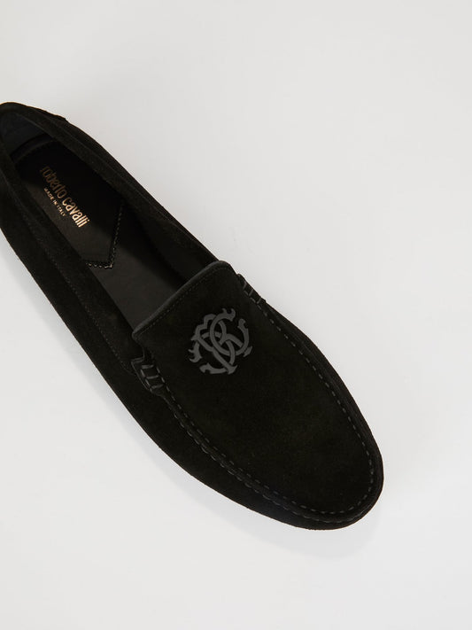Black Suede Logo Loafers