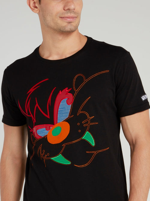 Tasmanian Devil Black Embroidered T-Shirt
