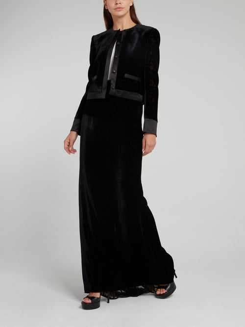 Черная юбка-макси с леопардовым принтом и оборками сзади
