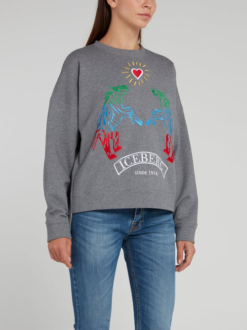 Grey Embroidered Crewneck Sweatshirt