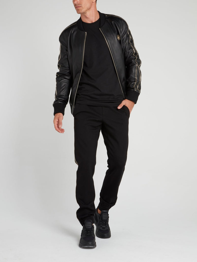 Black with Gold Studded Side Stripe Jogging Trousers