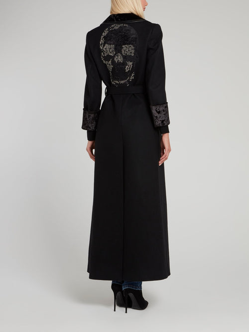 Black Rear Studded Skull Long Coat