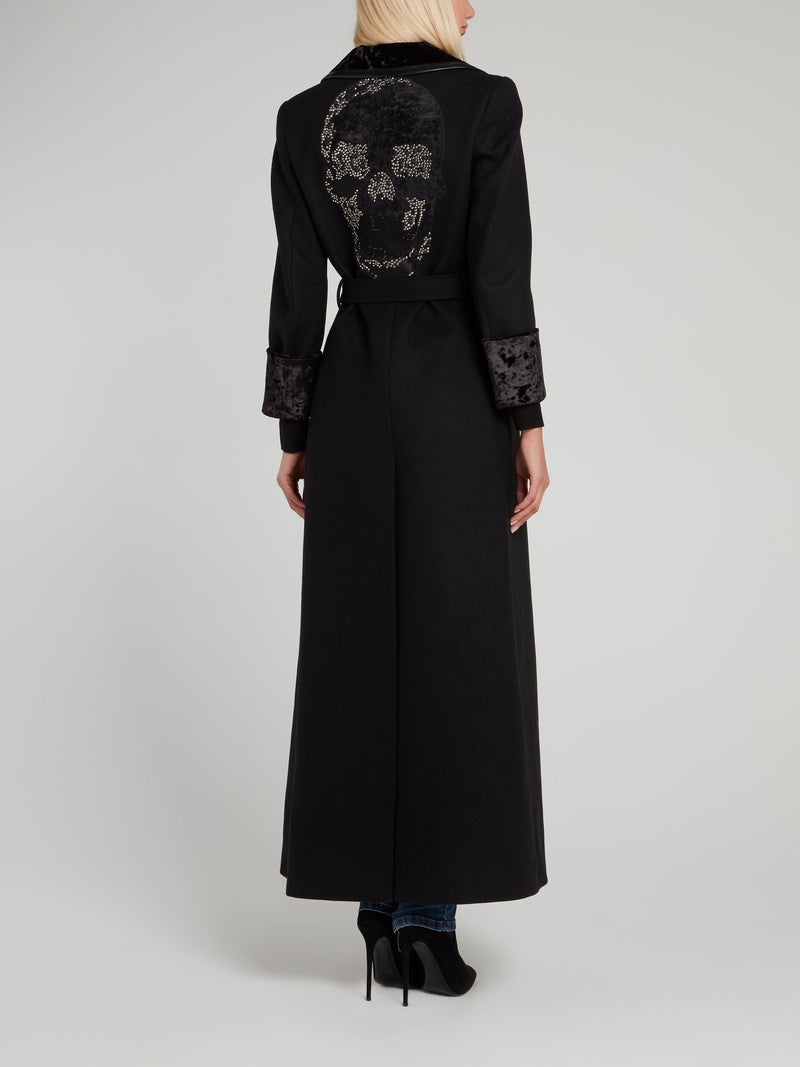 Black Rear Studded Skull Long Coat