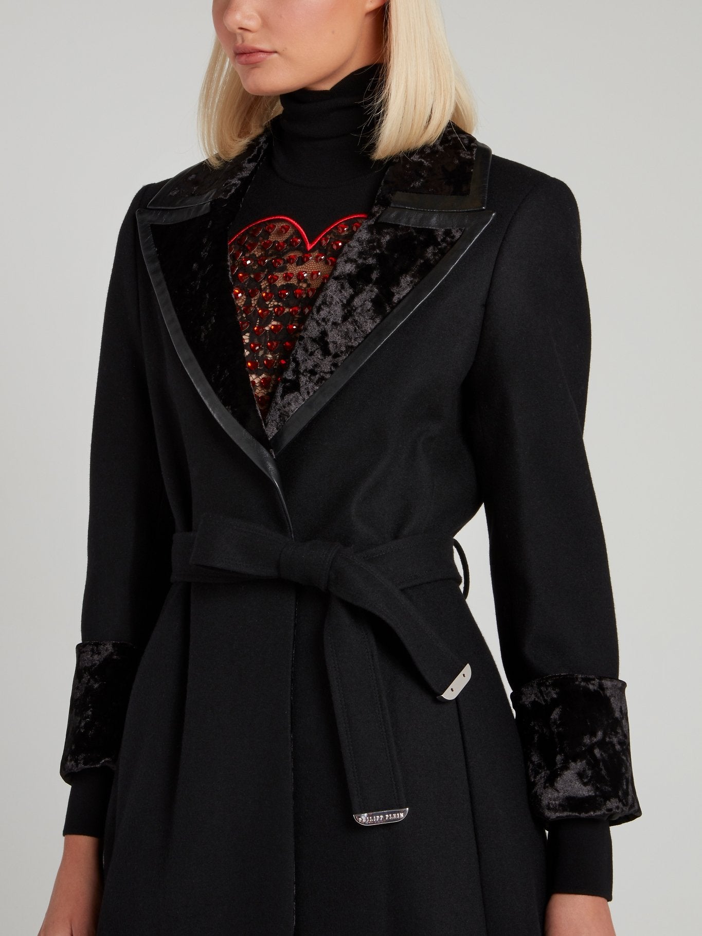 Black Rear Studded Skull Long Coat