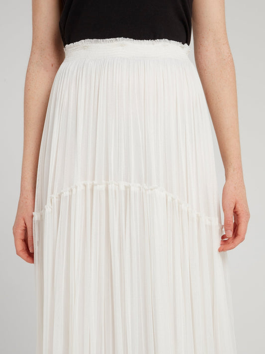 White Tulle Silk Maxi Skirt