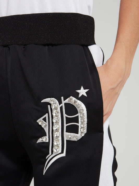 Black Embellished Logo Jogging Trousers