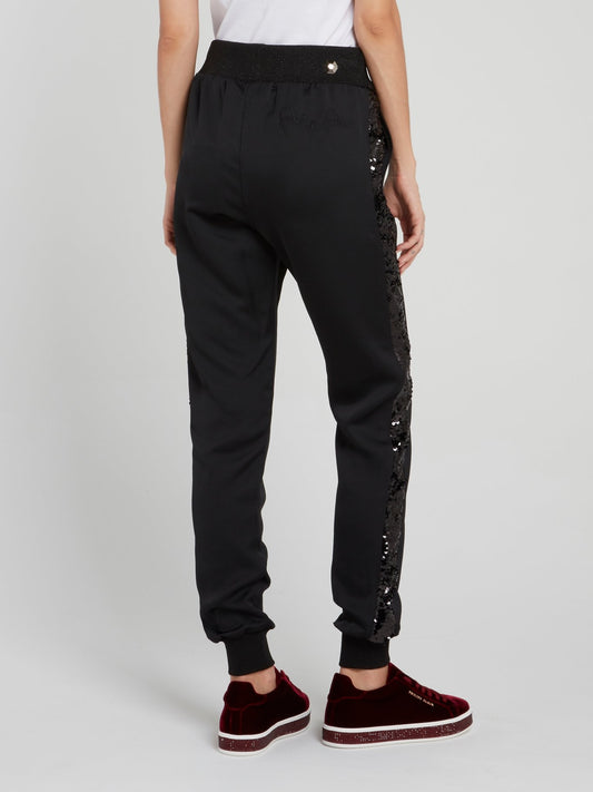 Black Sequin Panel Jogging Trousers