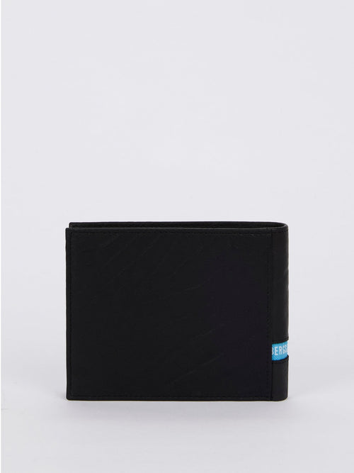 Черный кожаный кошелек с голубой полоской Brix 30 (Бумажник 7 C/C с отделением под мелочь)