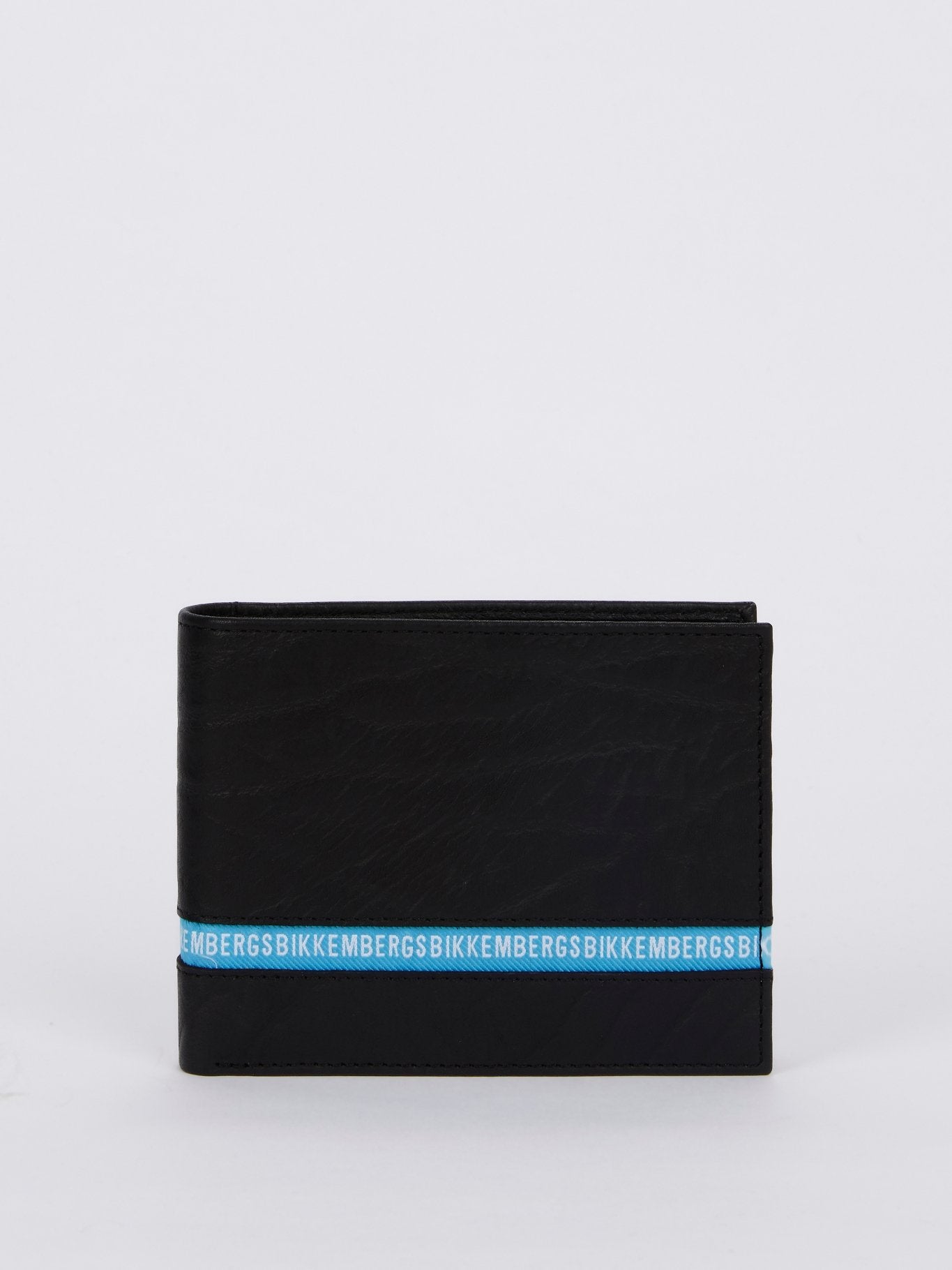 Черный кожаный кошелек с голубой полоской Brix 30 (Бумажник 7 C/C с отделением под мелочь)