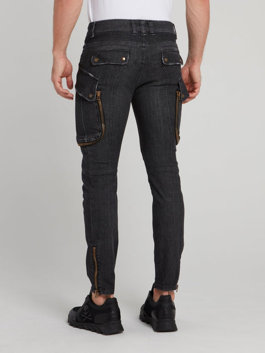 Black Oversized Pocket Cargo Denim Jeans