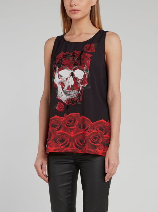 Studded Rose Skull Tank Top