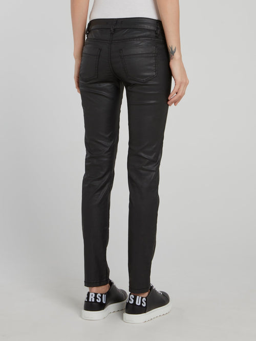 Черные узкие кожаные джинсы