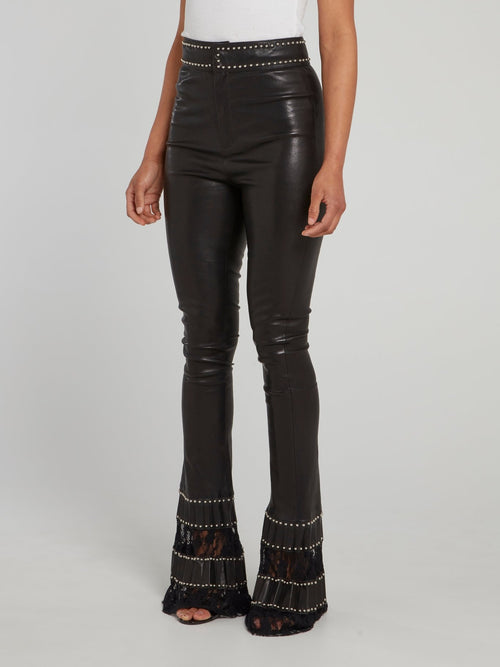 Topshop faux leather contrast panel seamed skinny flare with split hem in  chocolate | ASOS