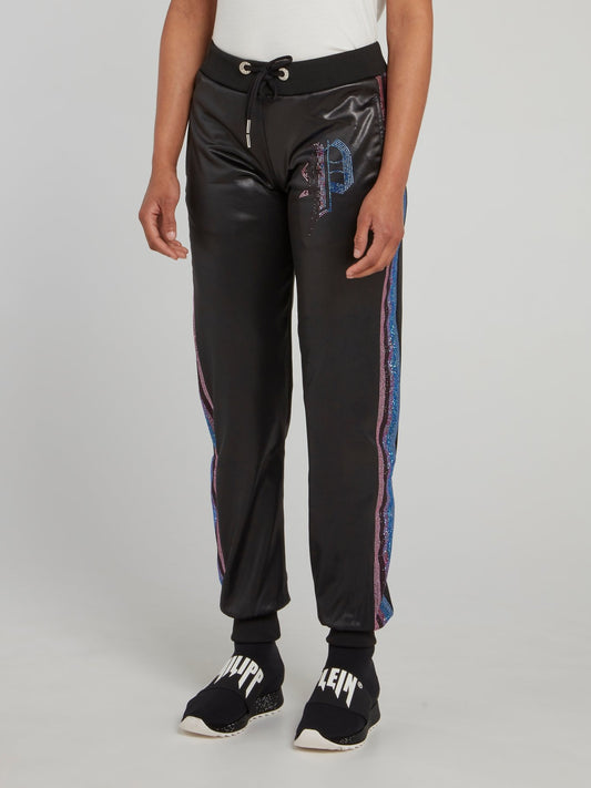 Black Side Stripe Studded Track Pants