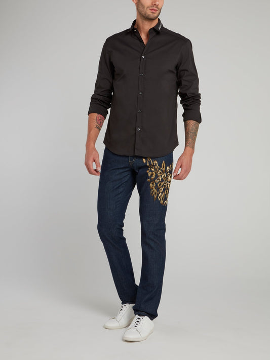 Straight Leg Leopard Embroidered Jeans