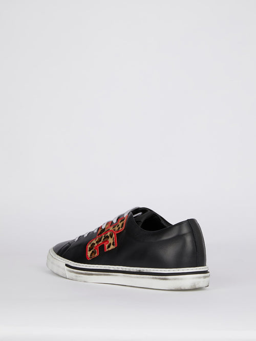 Appliquéd Leopard Logo Lace Up Sneakers