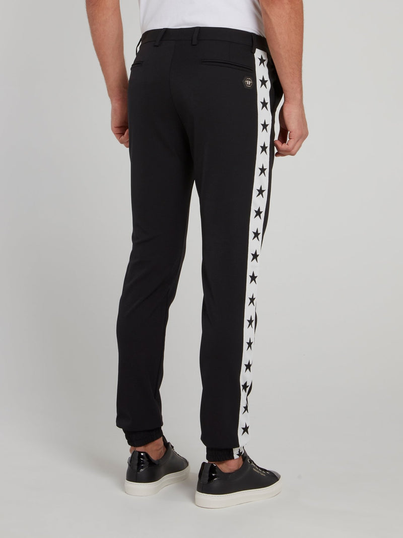 Black Side Stripe Stars Track Pants