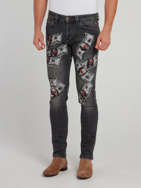 Grey Dollar Skull Slim Fit Jeans – Maison-B-More Global Store