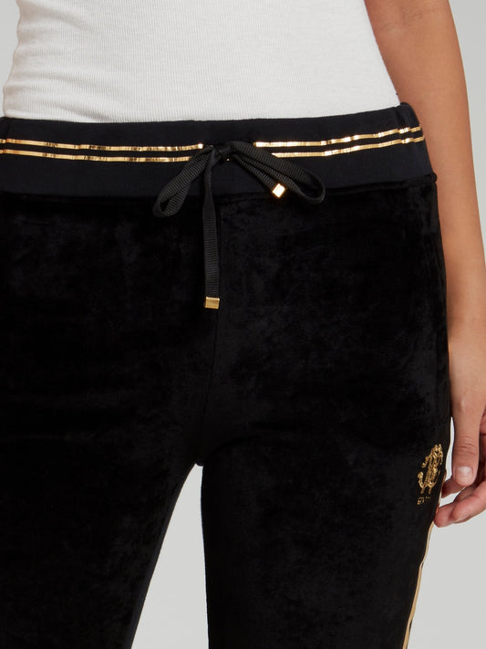 Black with Gold Stripe Edge Drawstring Track Pants