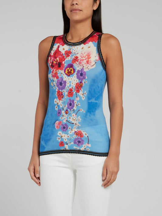 Floral Lace Edge Knitted Tank Top