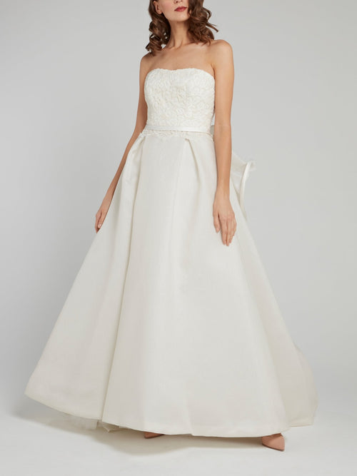 White Strapless Ruffle Back Bridal Gown