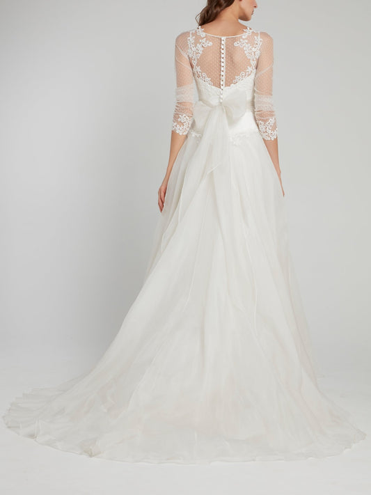 White Sheer Overlay A-Line Bridal Gown