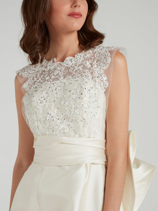 Crystal Studded Ruffle Back Bridal Gown
