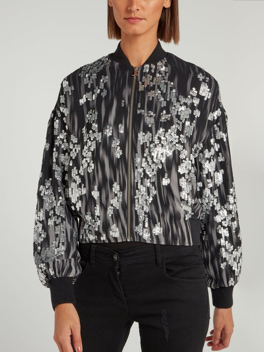 Metallic Sequin Embellished Bomber Jacket