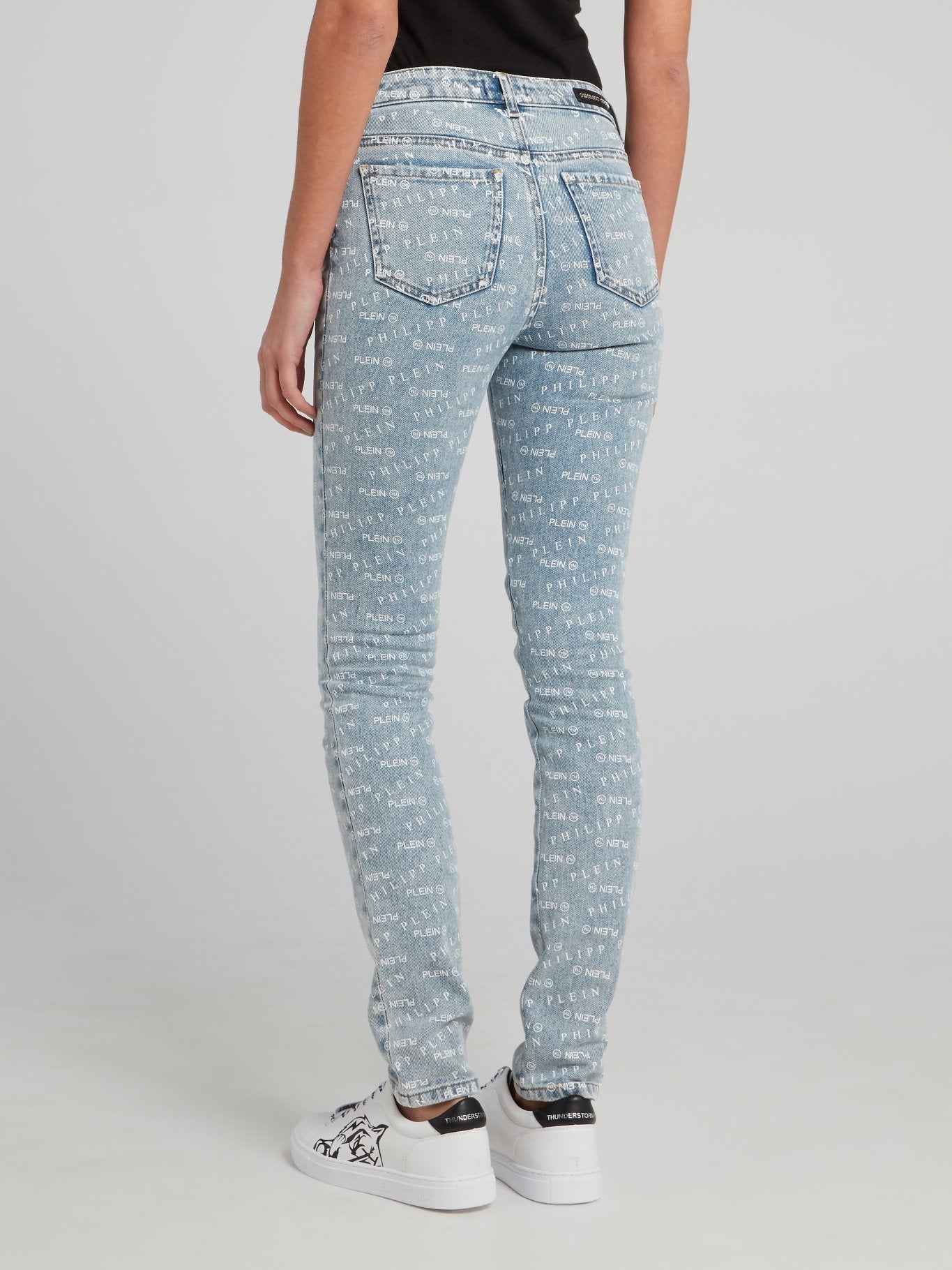 monogram-print slim-cut jeans