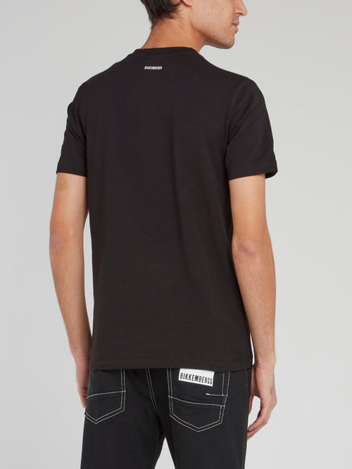 Black Sport Print V-Neck T-Shirt