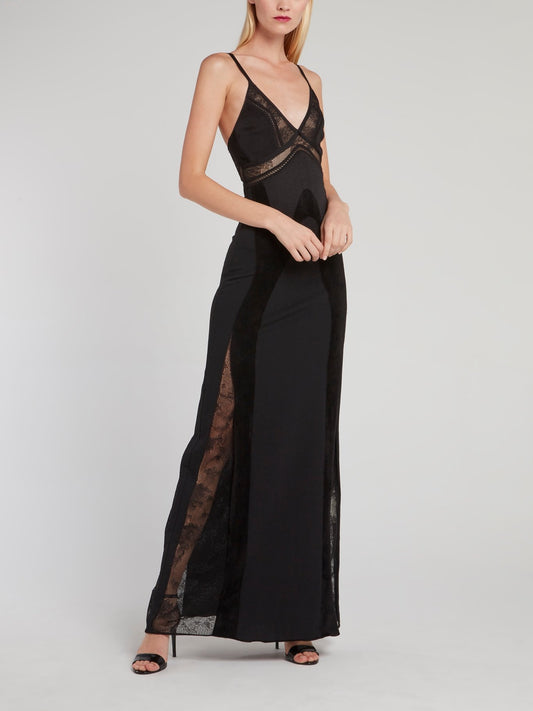 Black Lace Panel Maxi Dress