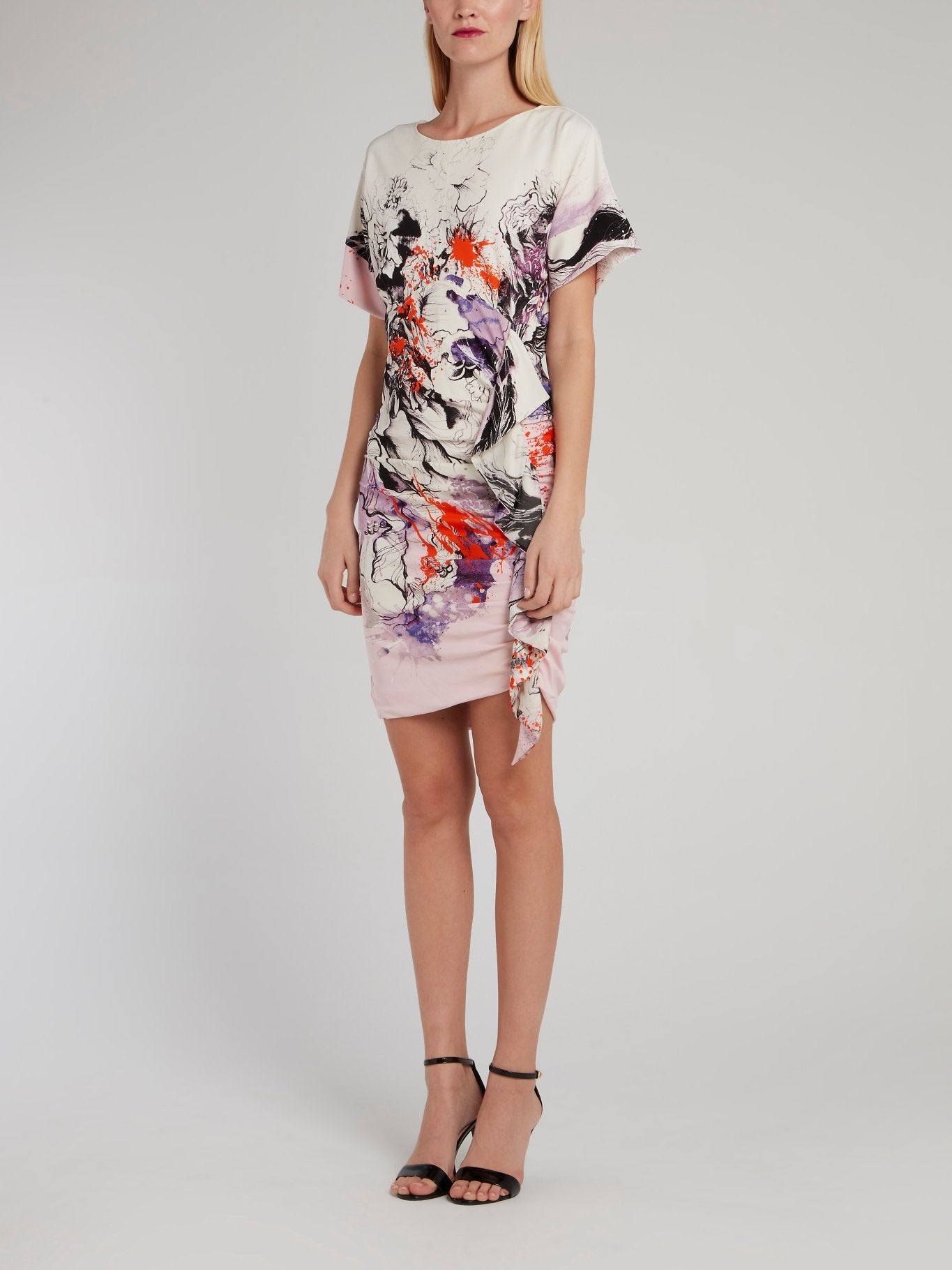 Printed Ruched Half Sleeve Mini Dress