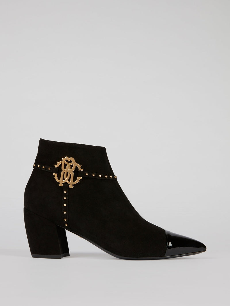 Black Monogram Leather Ankle Boots