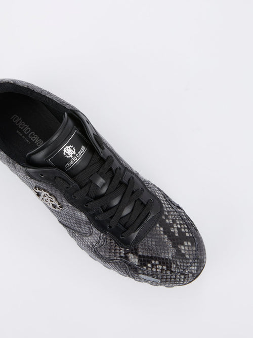 Grey Python Embossed Panel Sneakers