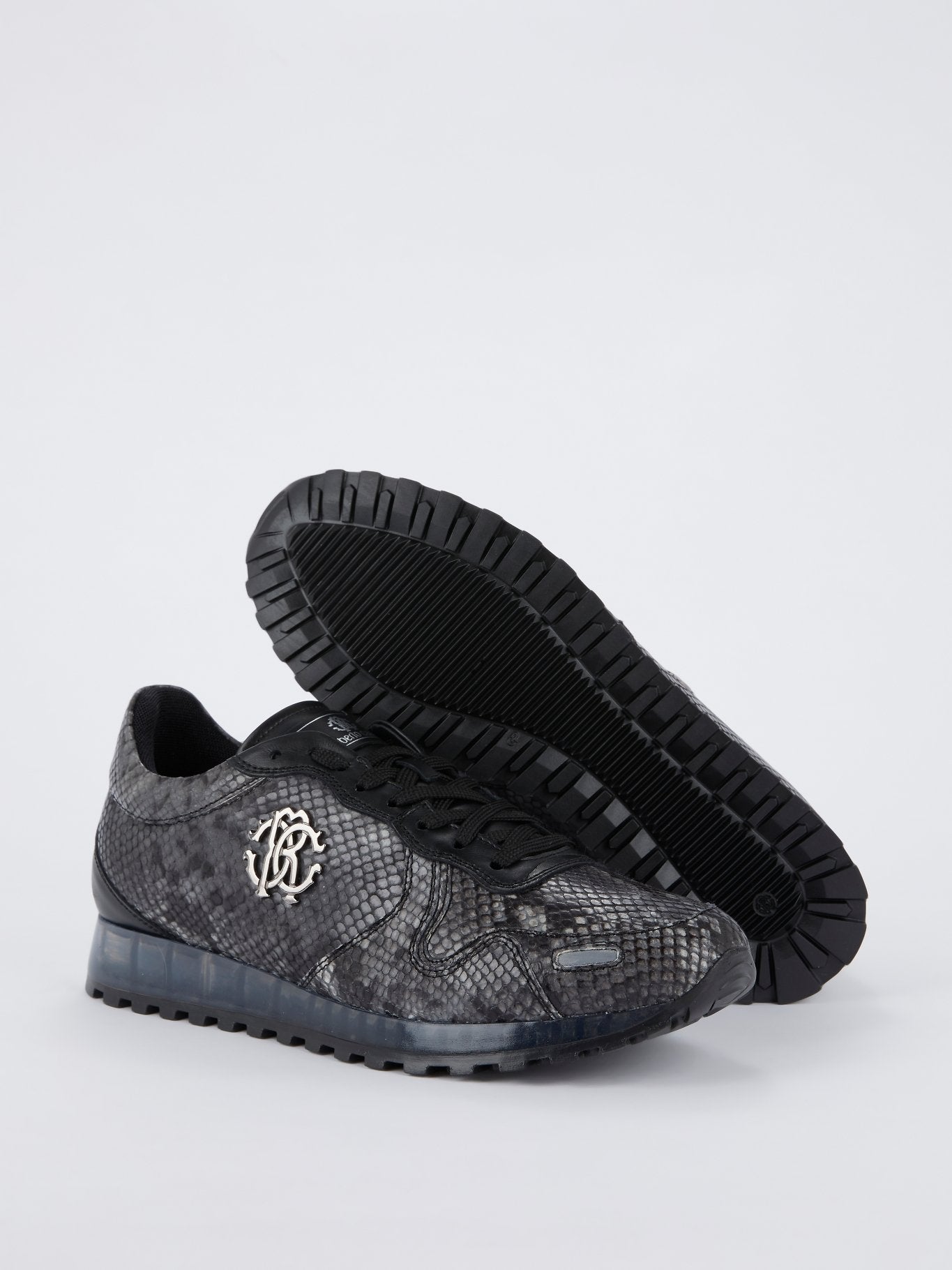 Grey Python Embossed Panel Sneakers