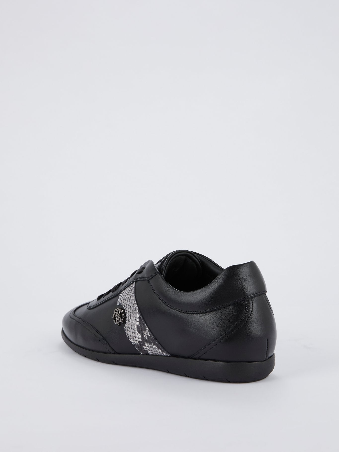 Черные кожаные кроссовки со вставкой с эффектом змеиной кожи