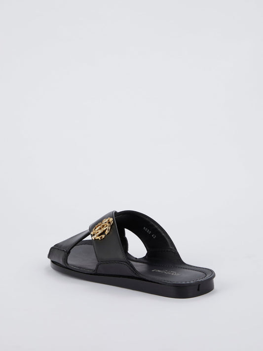 Black Logo Crossover Slide Sandals