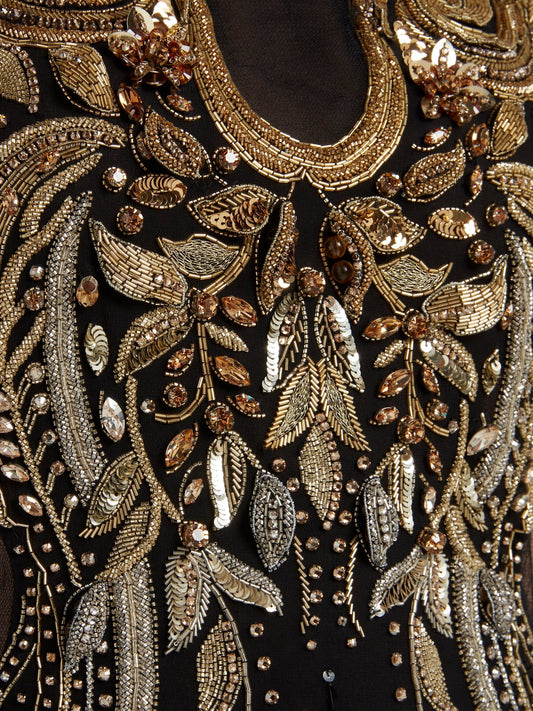Baroque Embellished Feather Detailed Maxi Dress