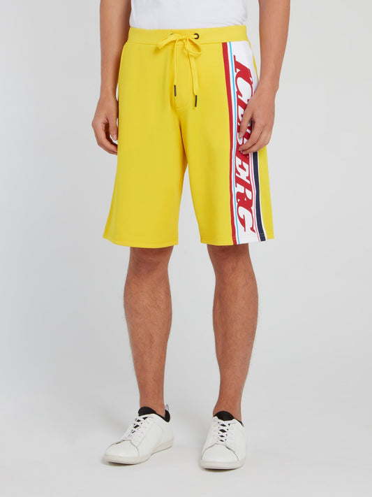 Yellow Logo Stripe Drawstring Shorts