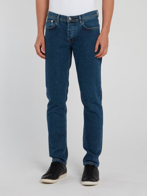 Темно-синие классические джинсы
