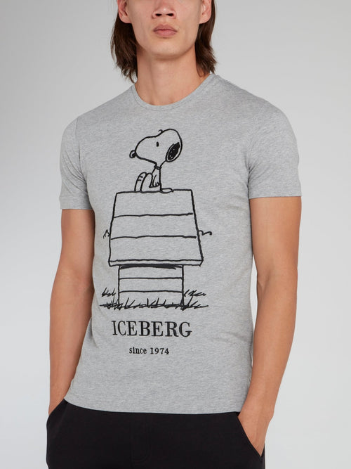 Snoopy Sketch Grey Cotton T-Shirt