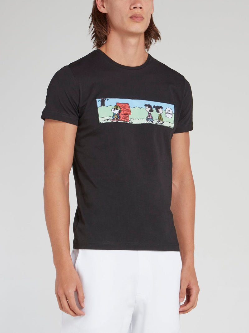 Черная хлопковая футболка с изображением Снупи