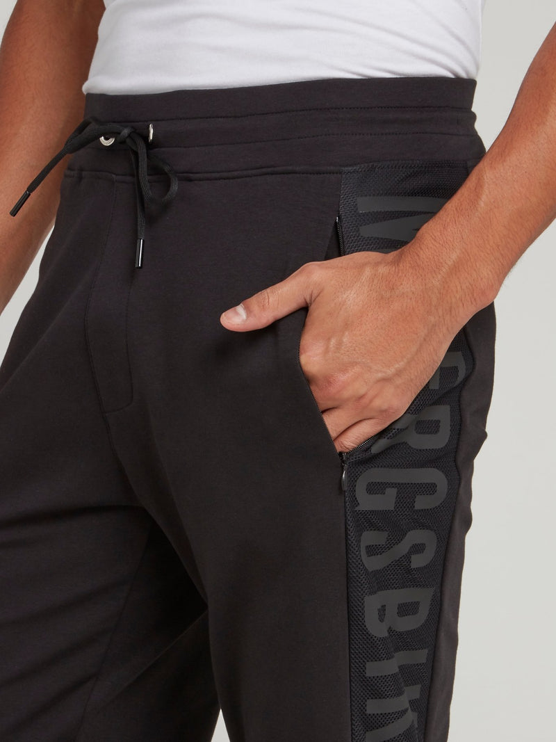 Black Logo Side Stripe Fleece Pants