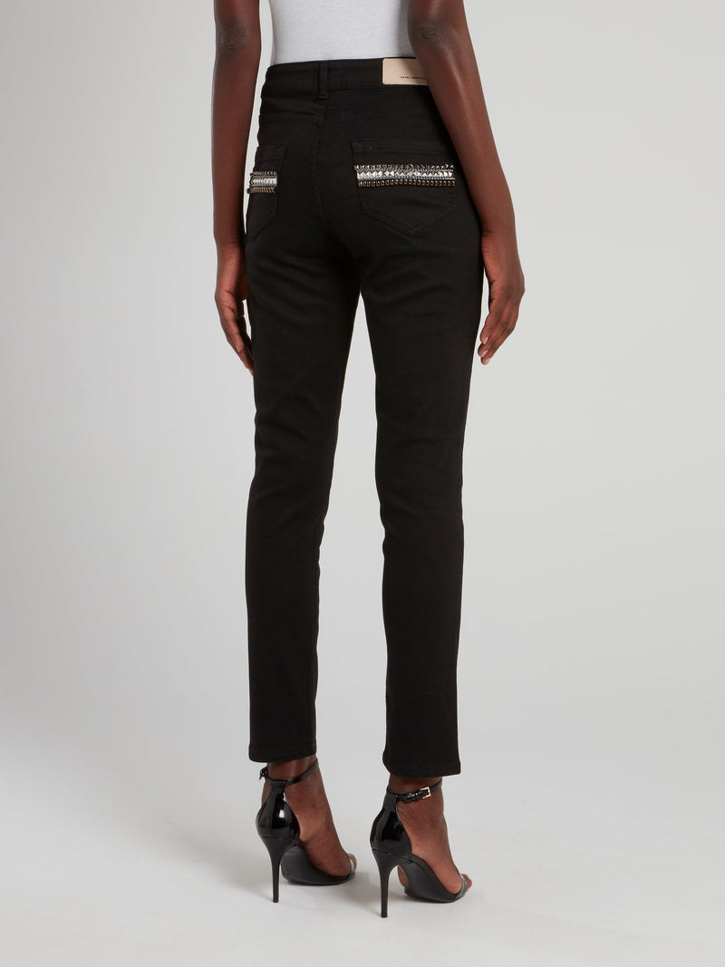 Black Embellished Pocket Trousers