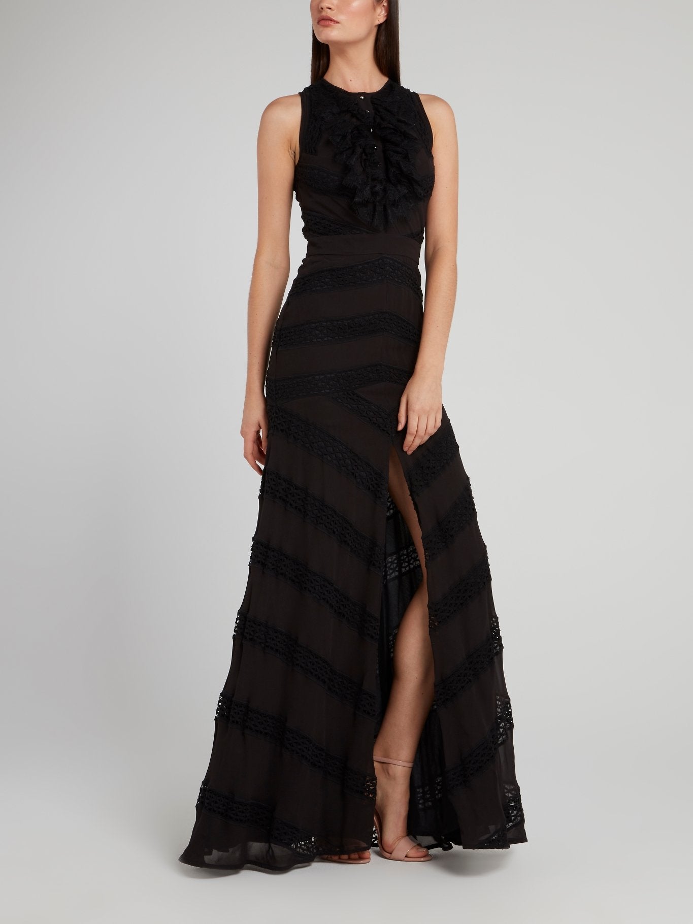 Black Lace Bib Maxi Dress
