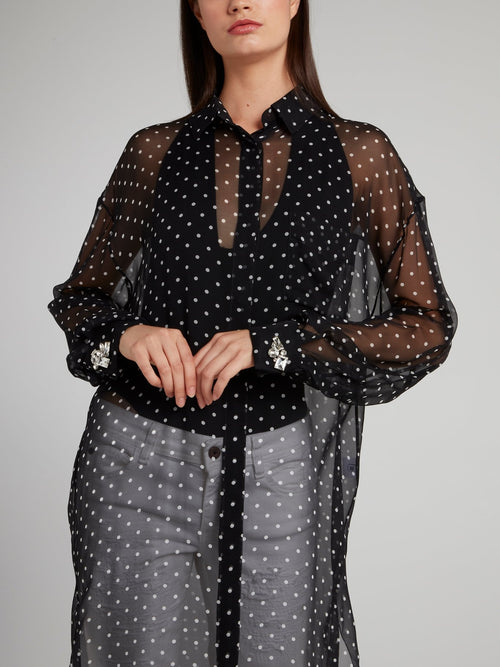 POLKA DOT SHEER DRESS Maxi Transparent Dress With Straps - Bloeur