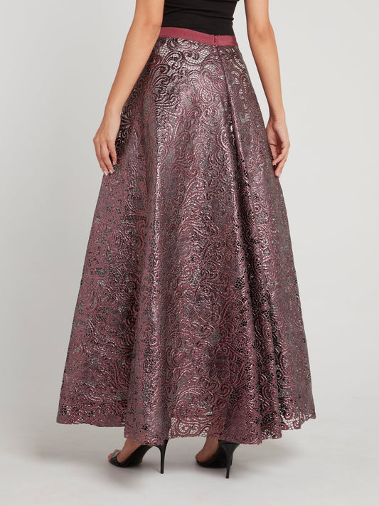 Фиолетовая юбка-макси с барочным принтом