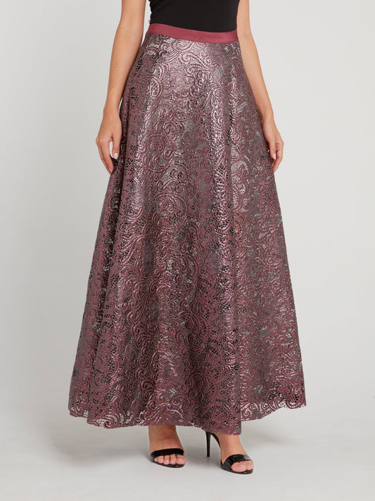 Фиолетовая юбка-макси с барочным принтом