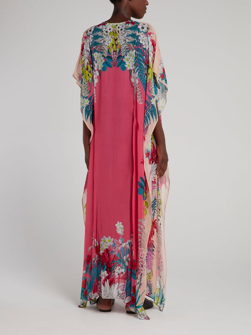 Розовое платье с тропическим принтом 