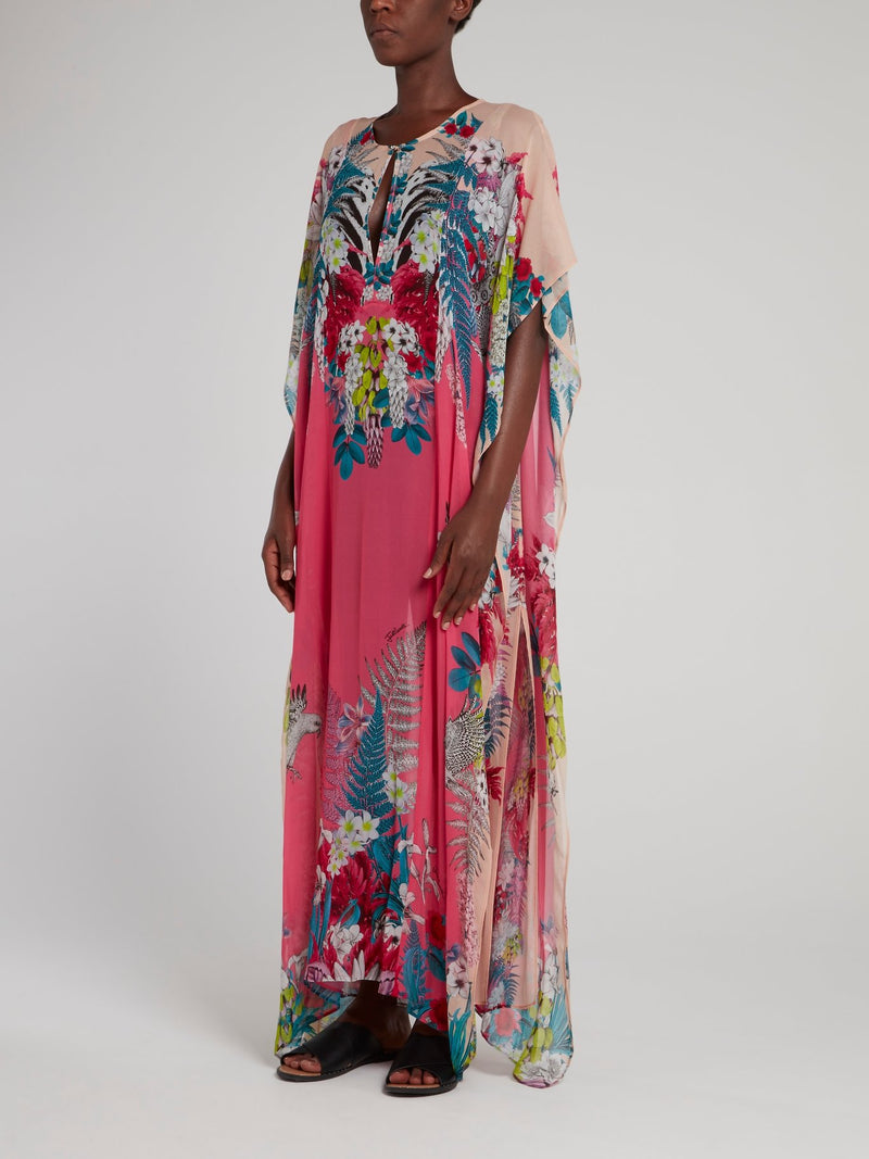 Розовое платье с тропическим принтом 
